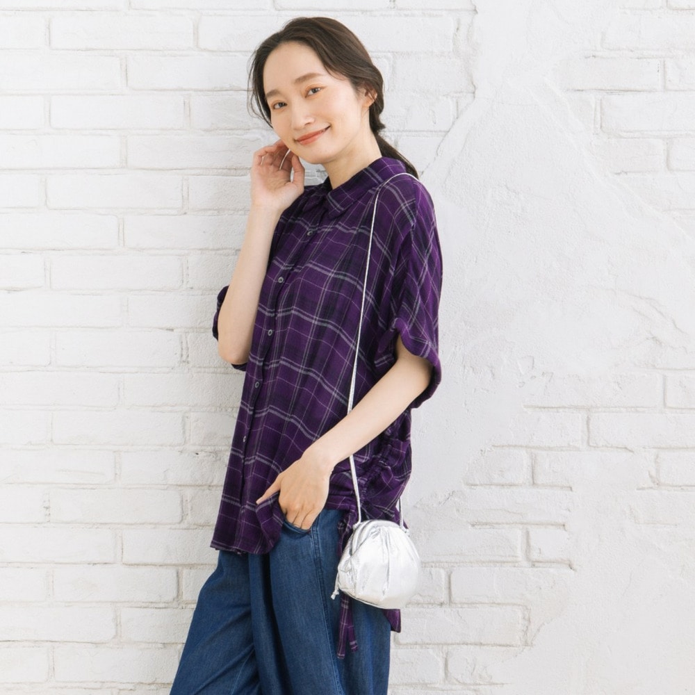 21号(6L～) INDESIGN シャーリングチェックブラウス【予約販売限定】