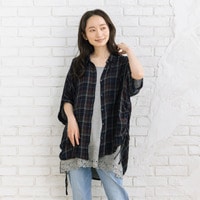21号(6L～) INDESIGN シャーリングチェックブラウス【予約販売限定】