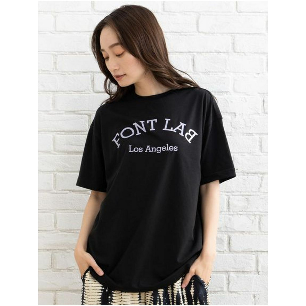 【大きいサイズ】 15号(3L) FONTLAB FONTLABプリントロゴTシャツ　大きいサイズレディース ブラック 1