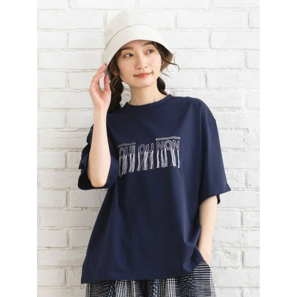 【大きいサイズ】 15号(3L) FONTLAB フリンジロゴシルケットTシャツ ネイビー 1