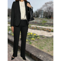 黒無地　T/R　ウォッシャブル　ストレートパンツ