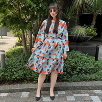 ローウエスト七分袖ワンピース幾何学