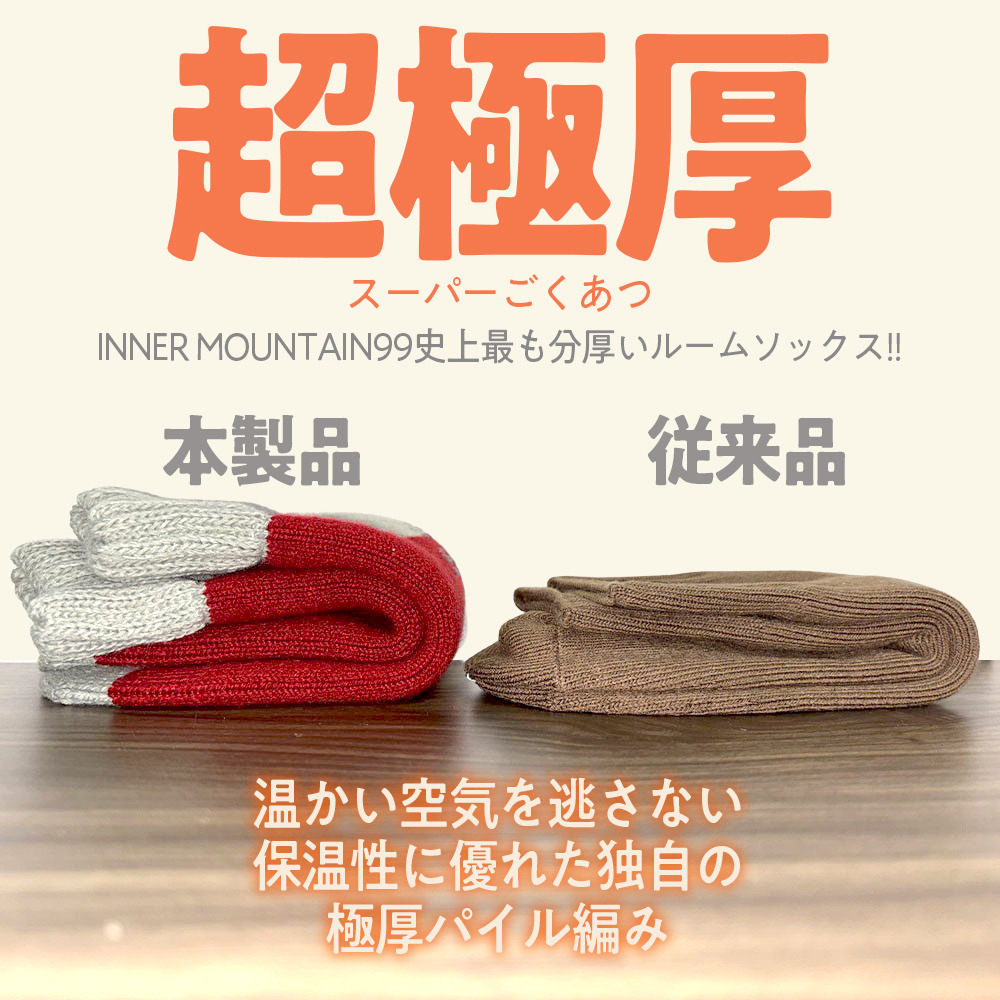 極厚裏起毛ルームソックス 5足セット(足裏滑り止め付き)5