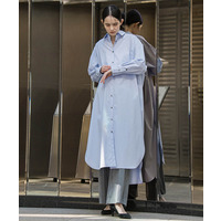 【大きいサイズ】ロングシャツワンピース≪洗濯機で洗える≫