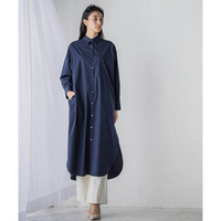 【大きいサイズ】ロングシャツワンピース≪洗濯機で洗える≫