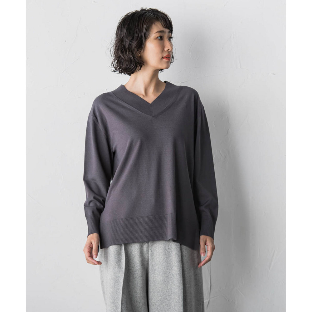 【大きいサイズ】Vネックニット≪手洗い可能≫1