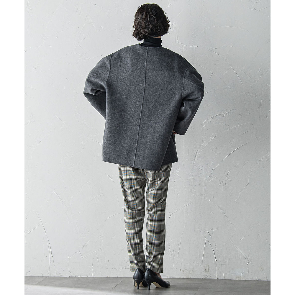 【大きいサイズ】ノーカラーウールリバーコート1