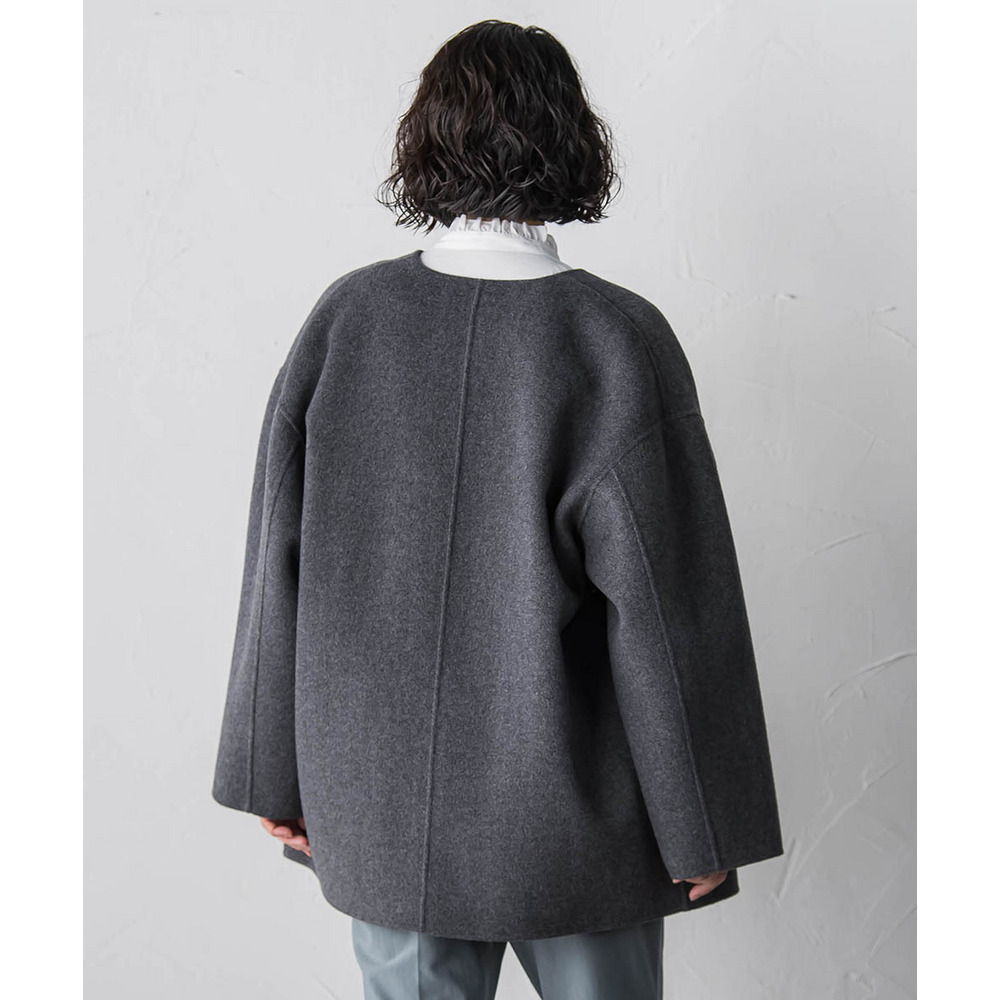 【大きいサイズ】ノーカラーウールリバーコート11
