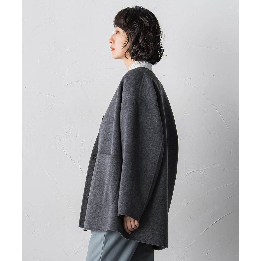 【大きいサイズ】ノーカラーウールリバーコート14