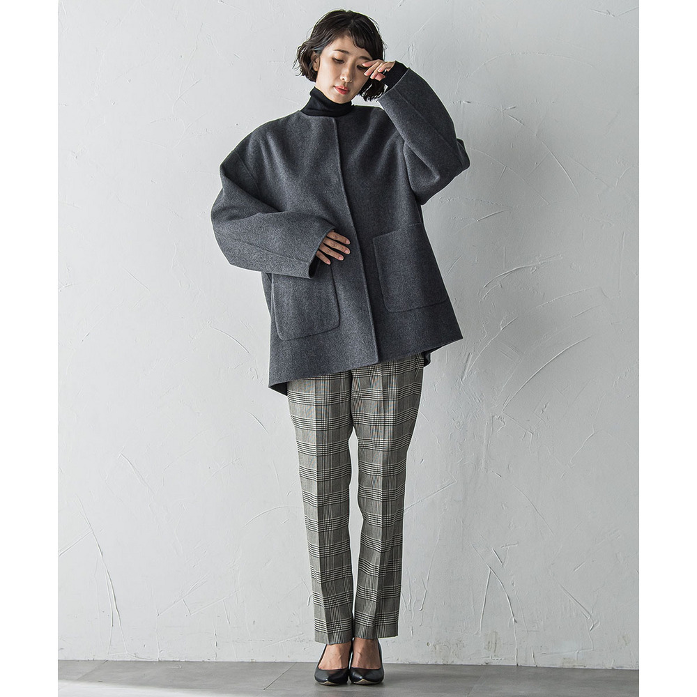 【大きいサイズ】ノーカラーウールリバーコート2