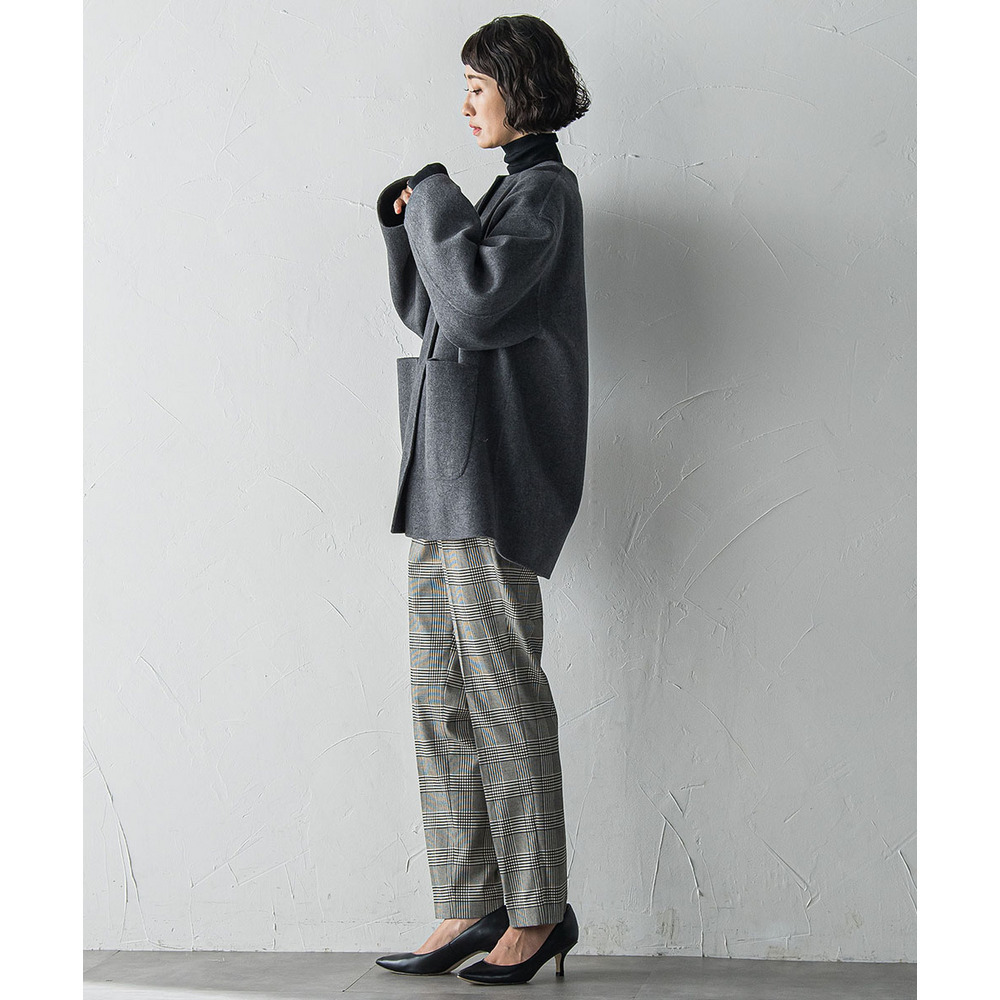 【大きいサイズ】ノーカラーウールリバーコート3