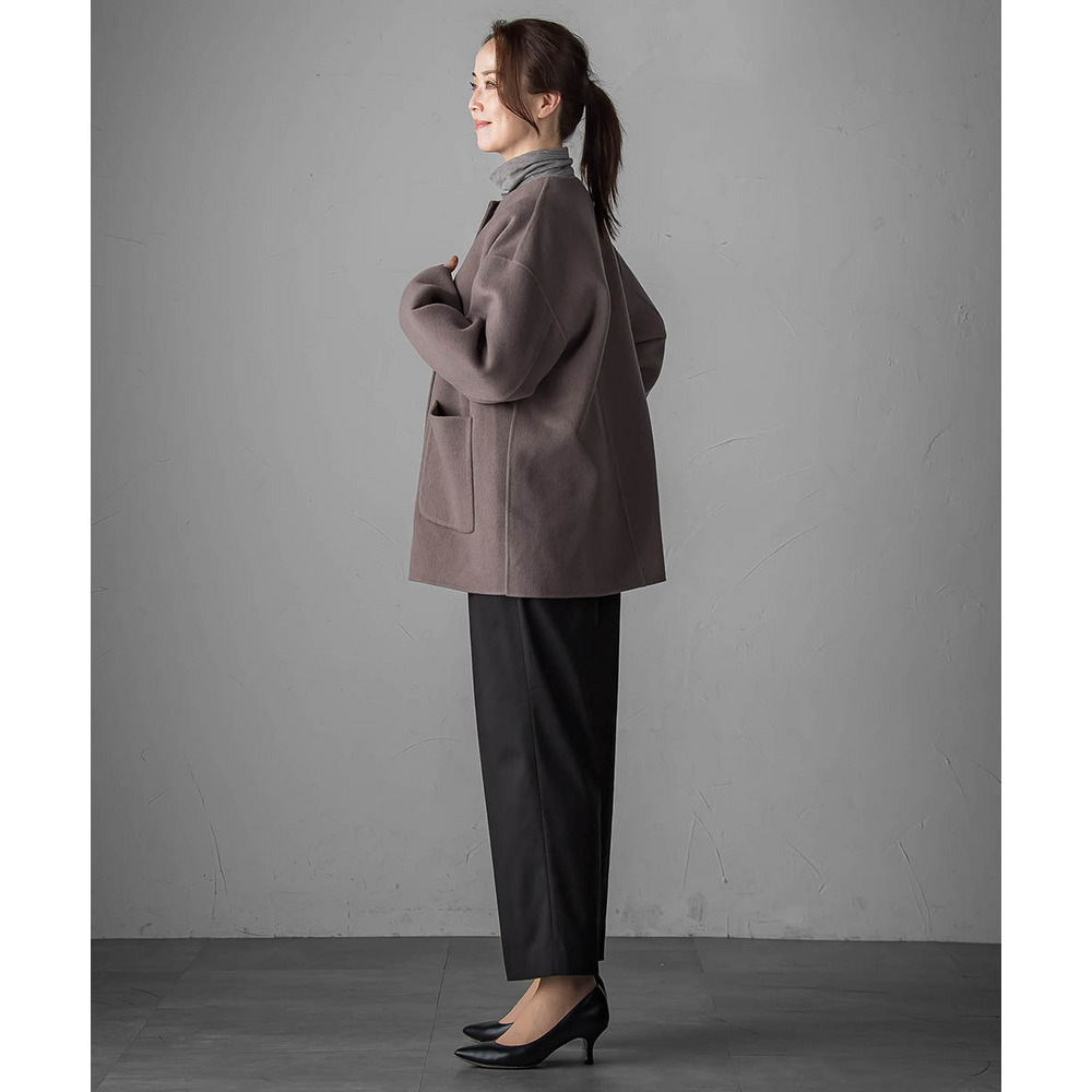 【大きいサイズ】ノーカラーウールリバーコート4