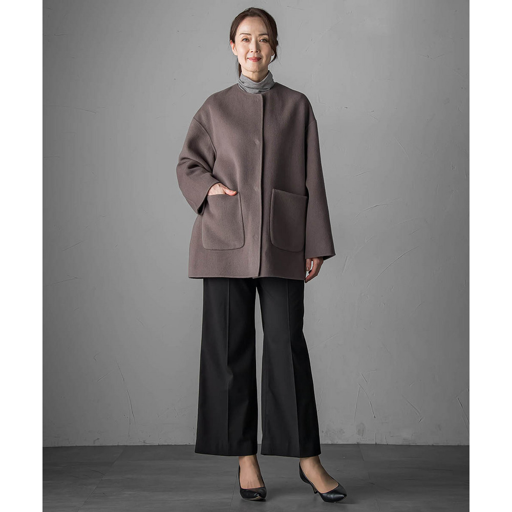 【大きいサイズ】ノーカラーウールリバーコート5