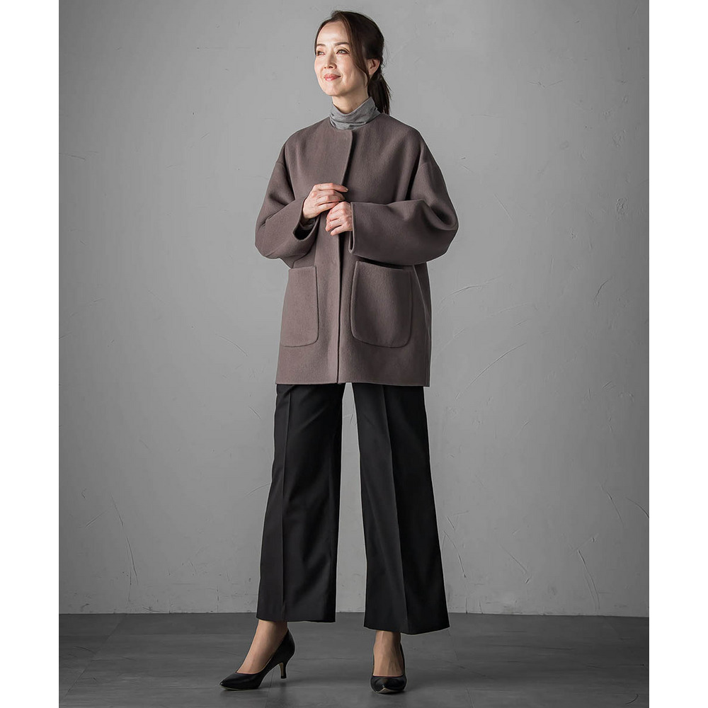 【大きいサイズ】ノーカラーウールリバーコート6