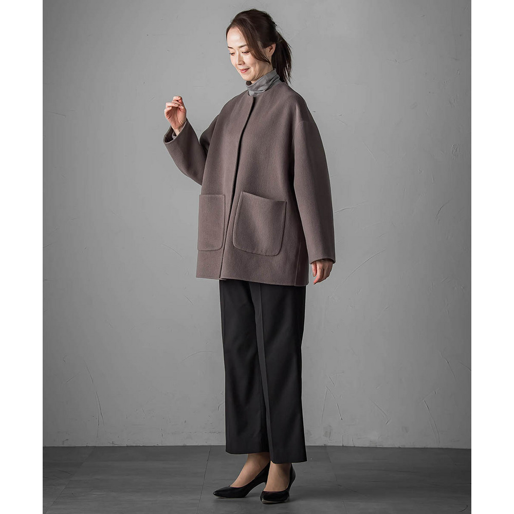【大きいサイズ】ノーカラーウールリバーコート7