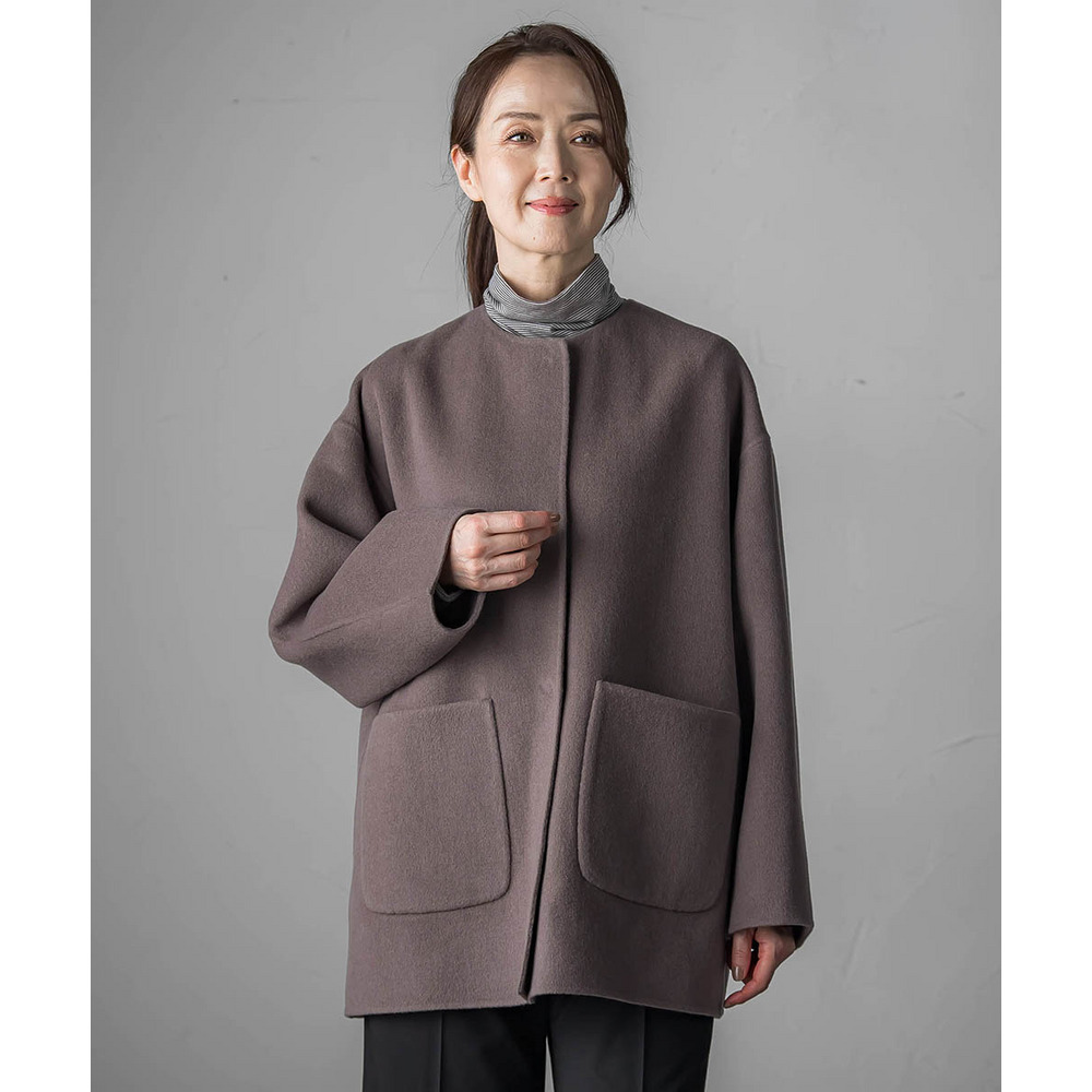 【大きいサイズ】ノーカラーウールリバーコート1