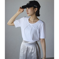 【洗える/清涼素材/吸水速乾/UVカット/ストレッチ/透け防止】高機能タック切替半袖カットソー