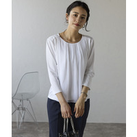 【洗える/清涼素材/吸水速乾/UVカット/ストレッチ/透け防止】高機能シフォン切替七分袖カットソー