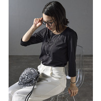 【洗える/吸水速乾/制菌/UVカット/ストレッチ/透け防止】高機能ラウンドネック七分袖カットソー