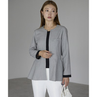 マイクロ千鳥柄 2WAYノーカラーペプラムジャケット