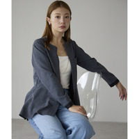 マイクロ千鳥柄 2WAYノーカラーペプラムジャケット