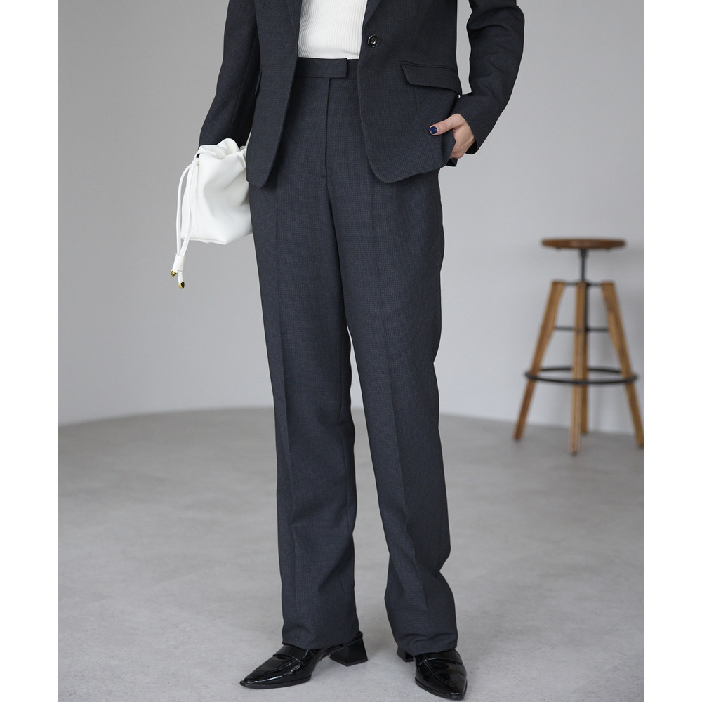 裾上げ不要 マイクロチェックストレートパンツ ※セットアップ可