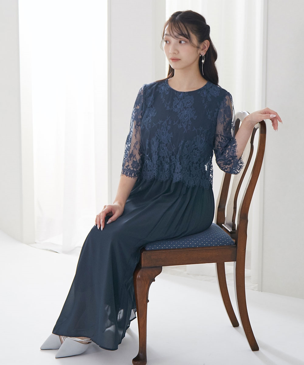 【結婚式・パーティードレス】レース切替サイドプリーツワンピースドレス 大きいサイズ7