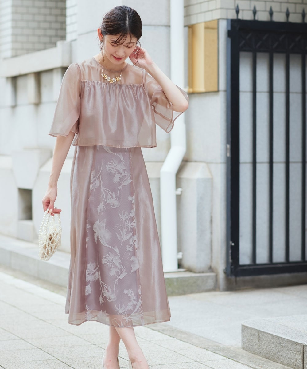 【結婚式・パーティードレス】オーガンジー切り替えデザインワンピースドレス 大きいサイズ1