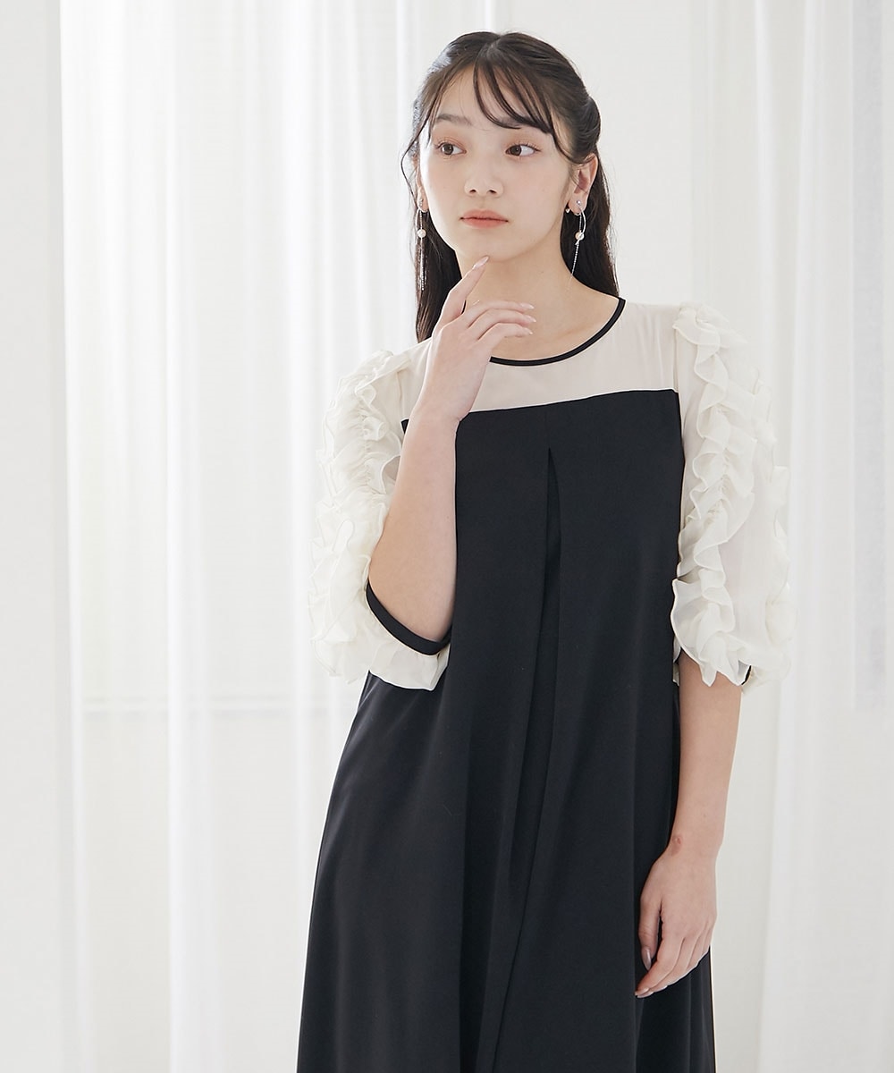 【結婚式・パーティードレス】袖フリルAラインワンピースドレス 大きいサイズ11