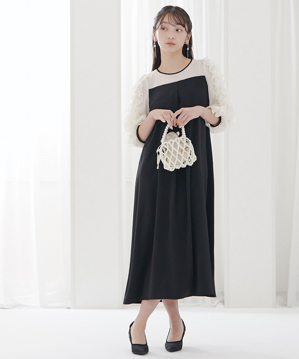 【結婚式・パーティードレス】袖フリルAラインワンピースドレス 大きいサイズ9