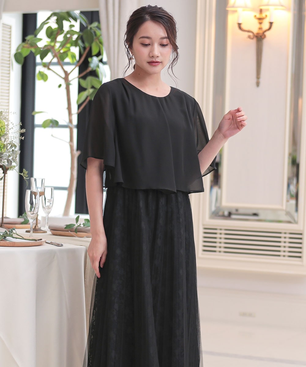 【結婚式・パーティードレス】チュールプリーツ使いレースワンピースドレス 大きいサイズ