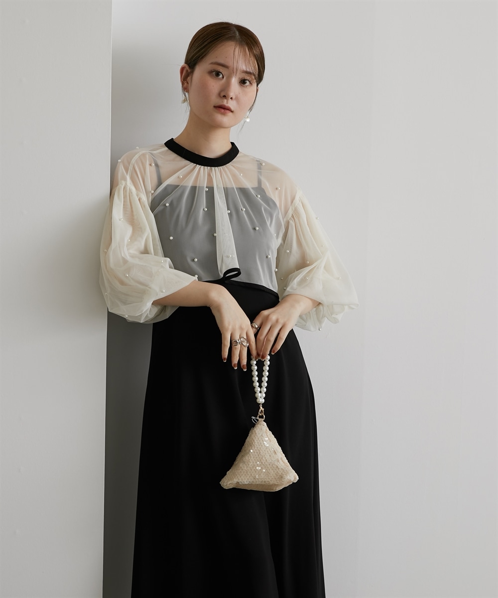 【結婚式・パーティードレス】パール付きチュールボレロ+キャミワンピースドレス 大きいサイズ11