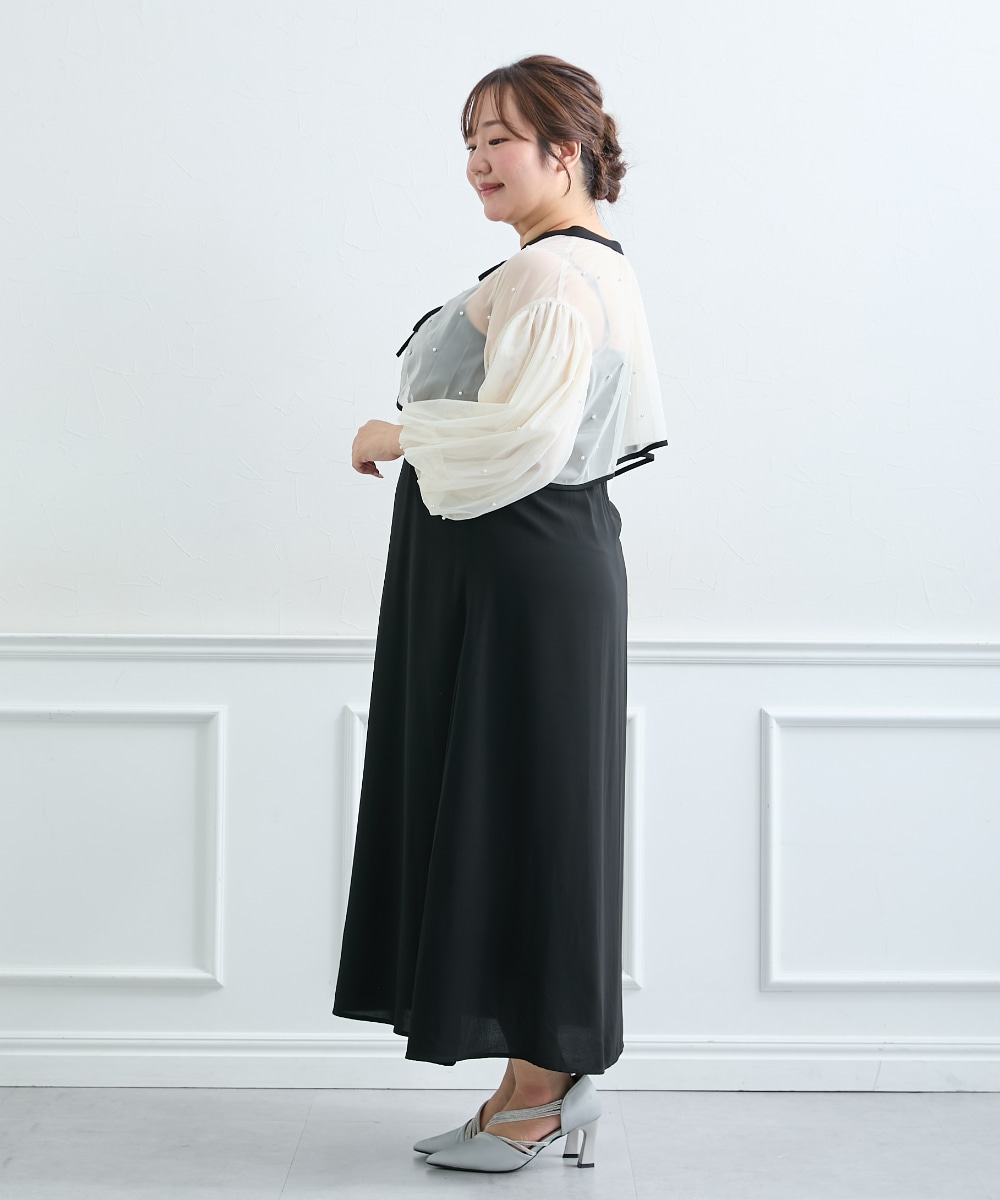 【結婚式・パーティードレス】パール付きチュールボレロ+キャミワンピースドレス 大きいサイズ5