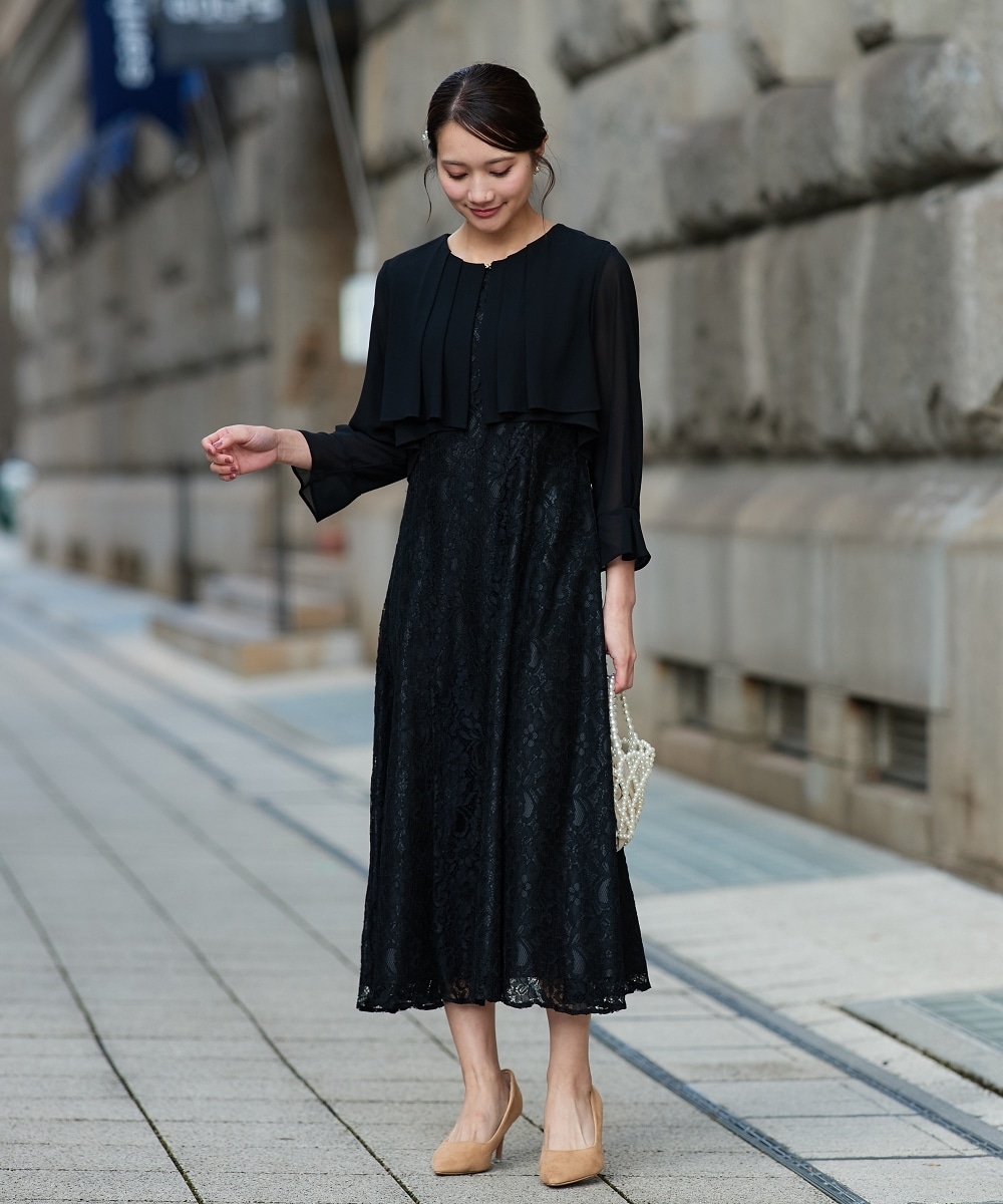 【結婚式・パーティードレス】羽織ボレロ風レースワンピースドレス 大きいサイズ6
