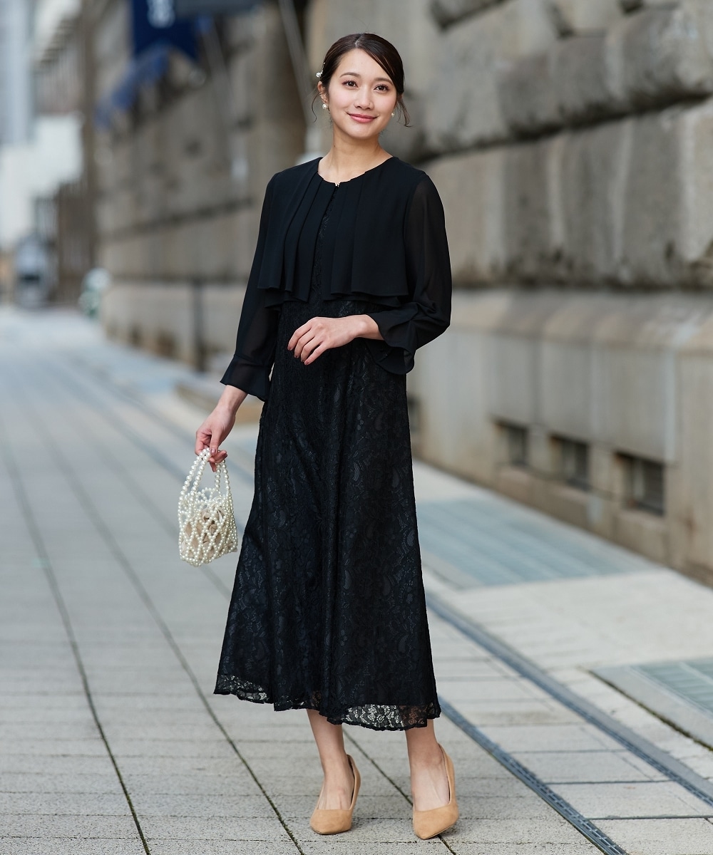 【結婚式・パーティードレス】羽織ボレロ風レースワンピースドレス 大きいサイズ9
