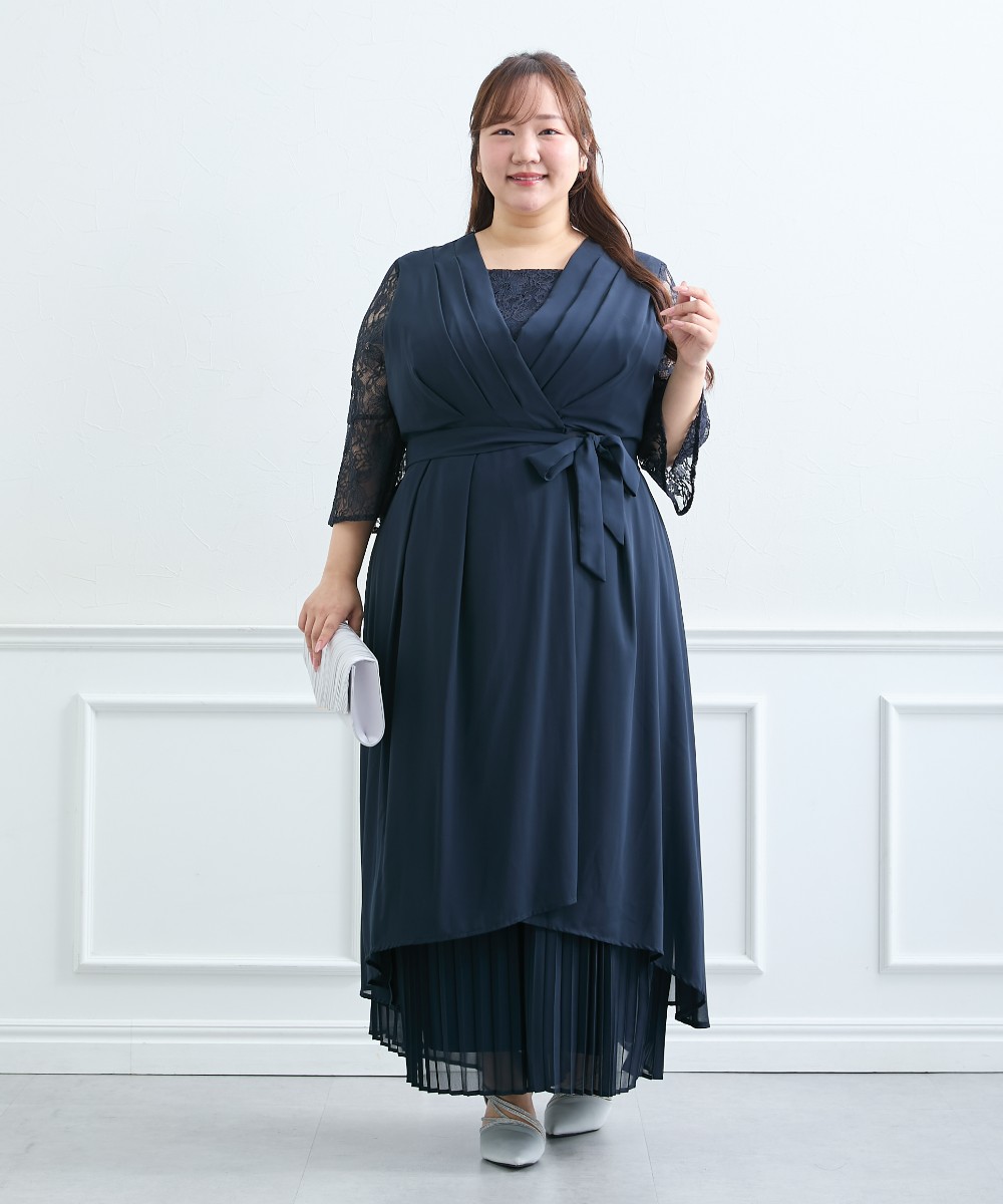 【結婚式・パーティードレス】前開きフィッシュテールワンピース+プリーツパンツセット 大きいサイズ2
