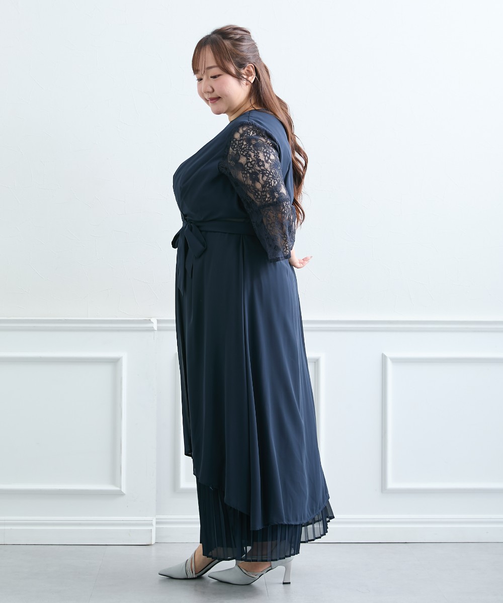 【結婚式・パーティードレス】前開きフィッシュテールワンピース+プリーツパンツセット 大きいサイズ3
