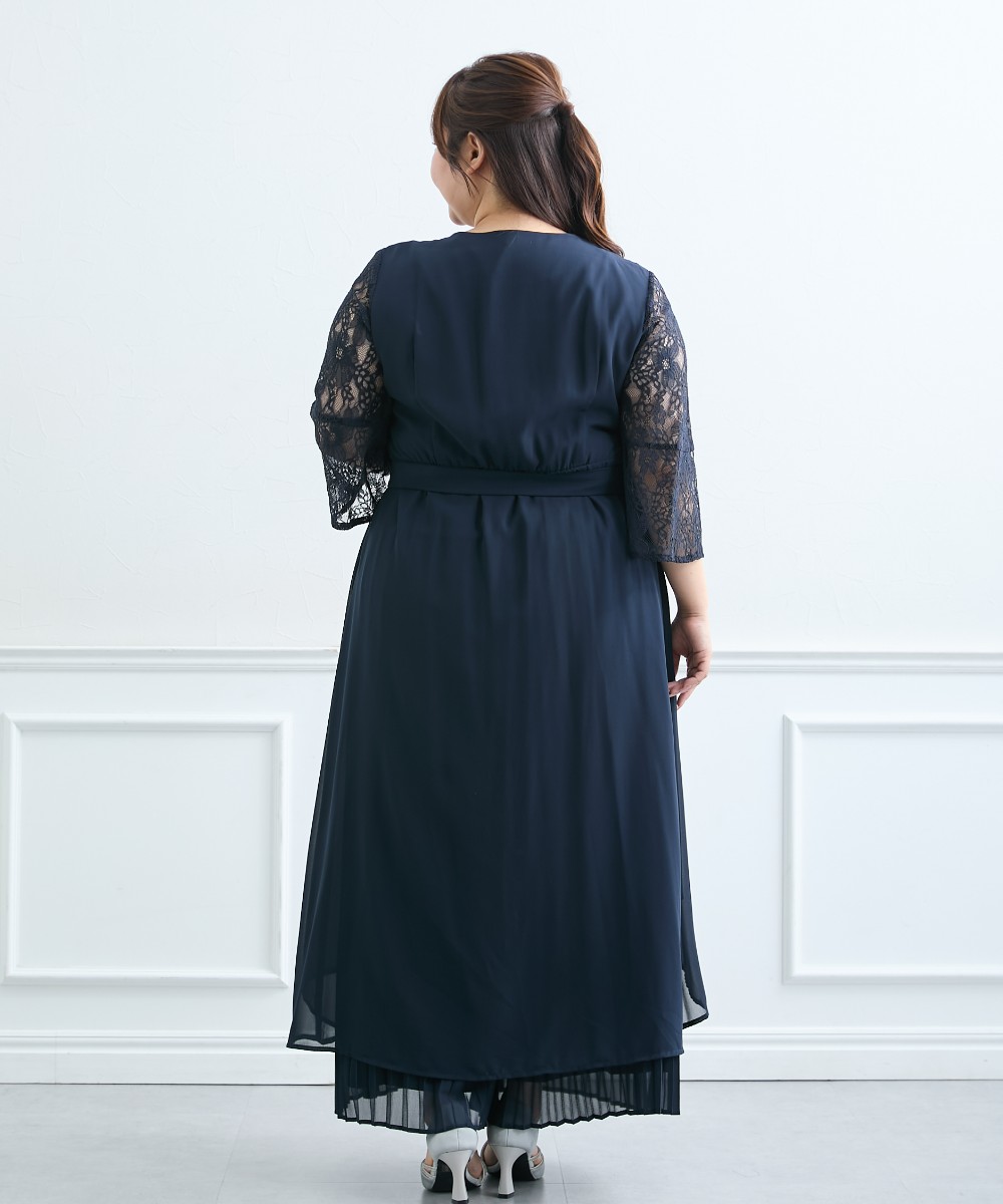【結婚式・パーティードレス】前開きフィッシュテールワンピース+プリーツパンツセット 大きいサイズ4