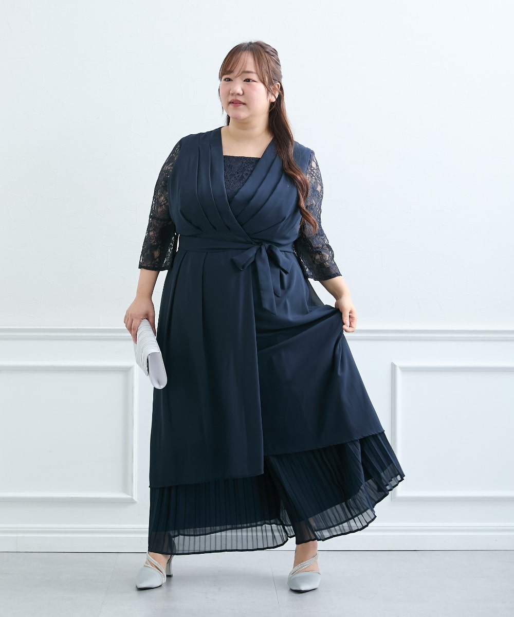 【結婚式・パーティードレス】前開きフィッシュテールワンピース+プリーツパンツセット 大きいサイズ5