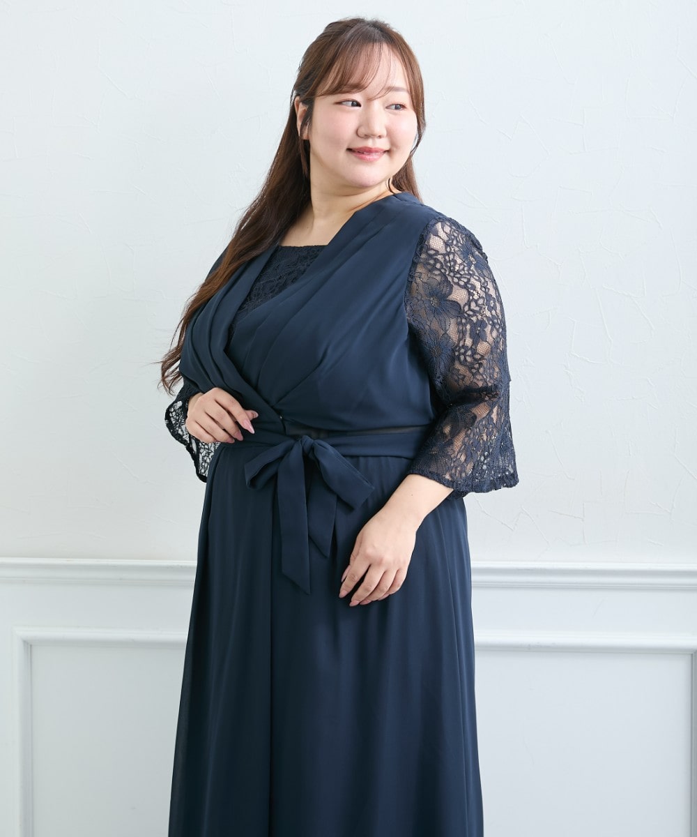 【結婚式・パーティードレス】前開きフィッシュテールワンピース+プリーツパンツセット 大きいサイズ7