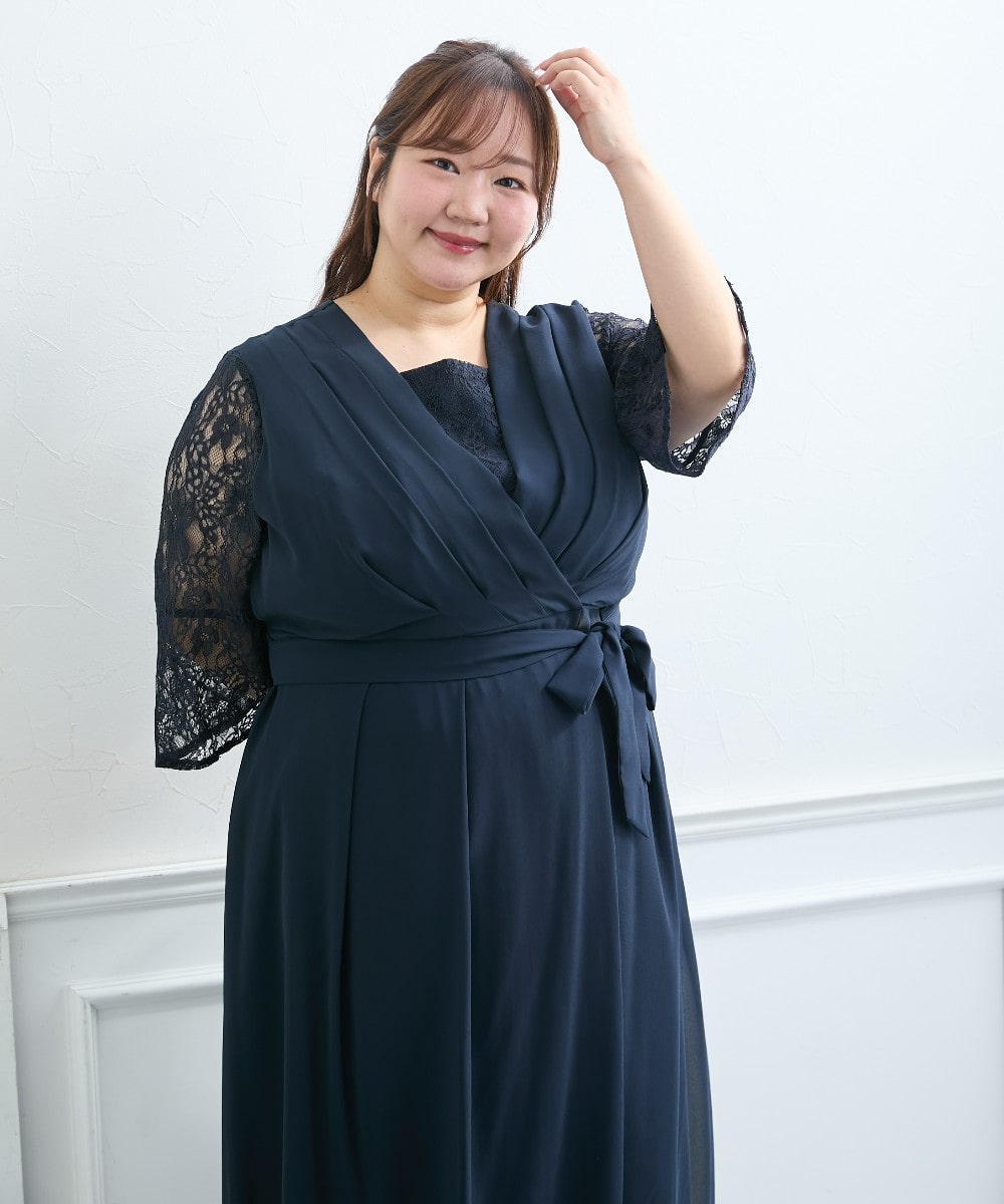 【結婚式・パーティードレス】前開きフィッシュテールワンピース+プリーツパンツセット 大きいサイズ8
