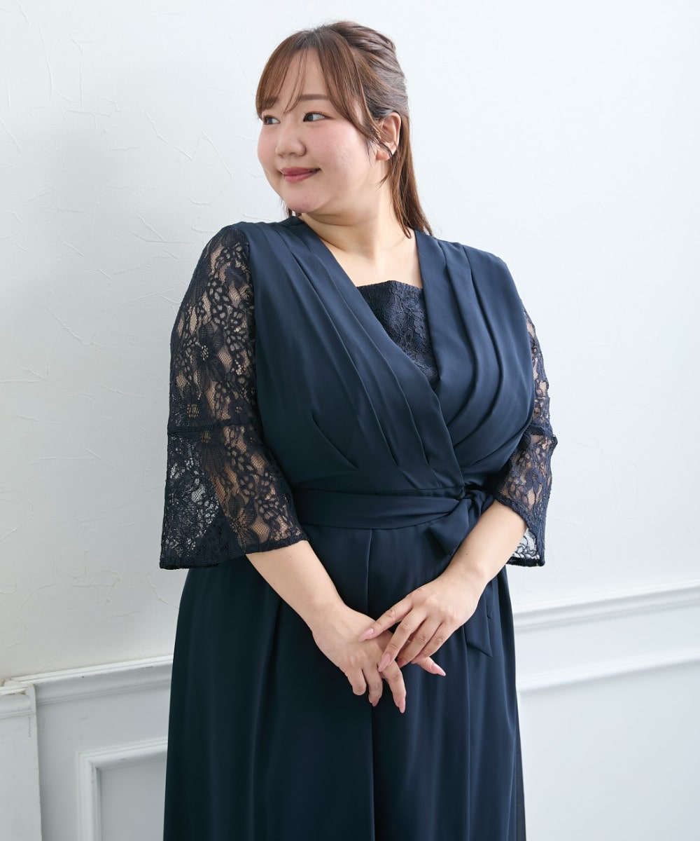 【結婚式・パーティードレス】前開きフィッシュテールワンピース+プリーツパンツセット 大きいサイズ9