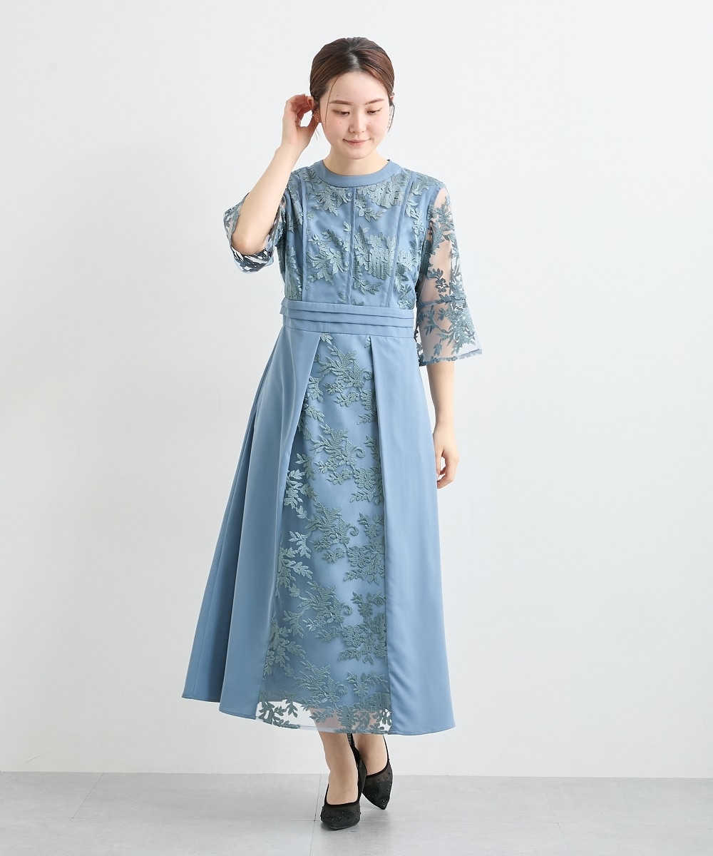 【結婚式・パーティードレス】パイピングデザインチュール刺繍ワンピースドレス 大きいサイズ16