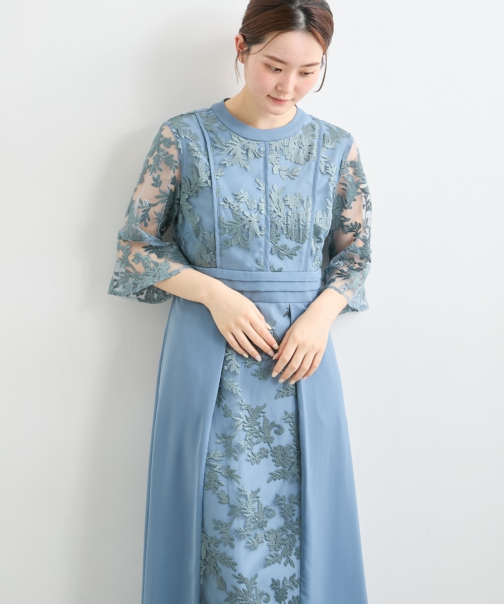 【結婚式・パーティードレス】パイピングデザインチュール刺繍ワンピースドレス 大きいサイズ18