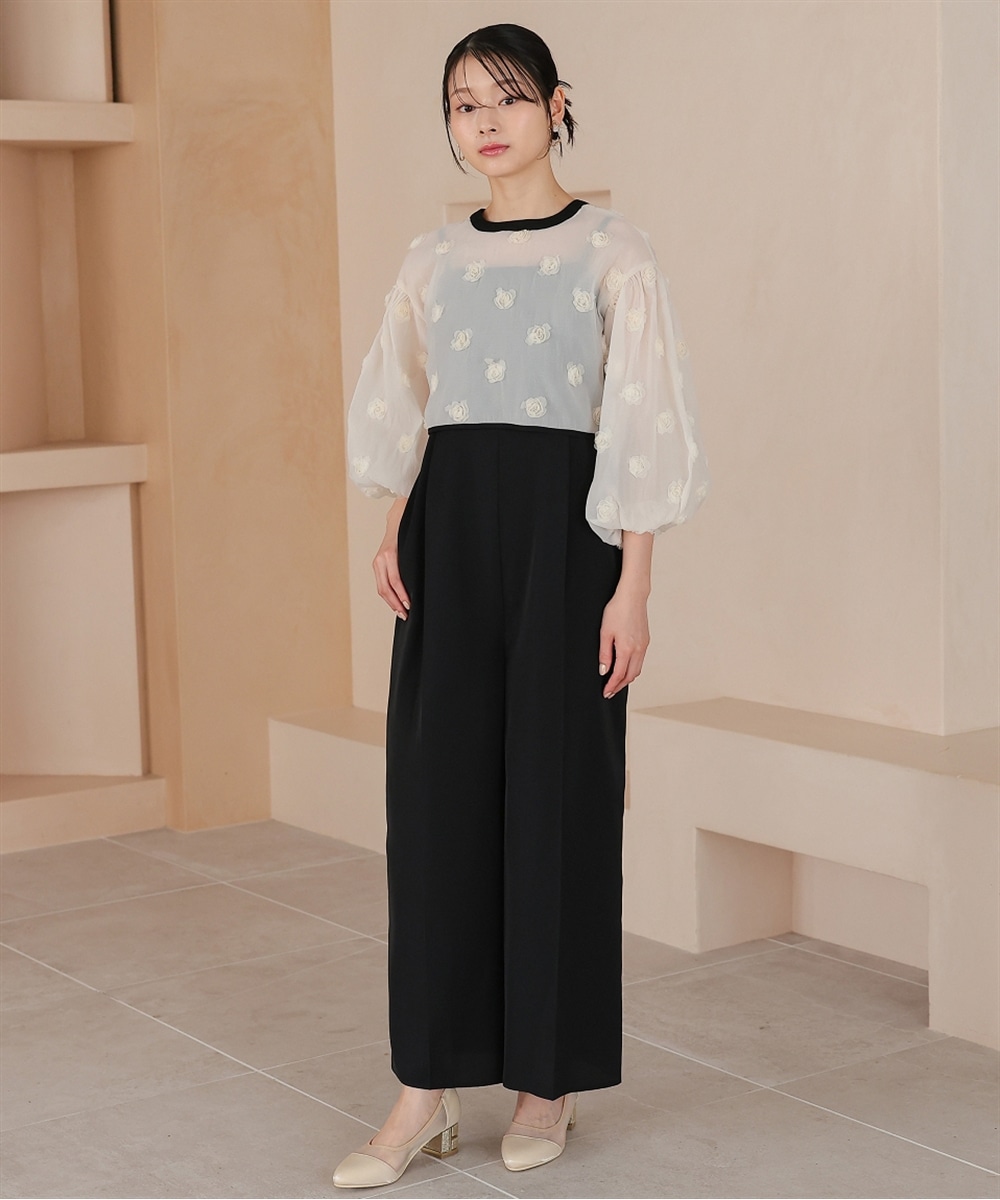 【結婚式・パーティードレス】2wayフラワーモチーフボレロオールインワンパンツドレス 大きいサイズ