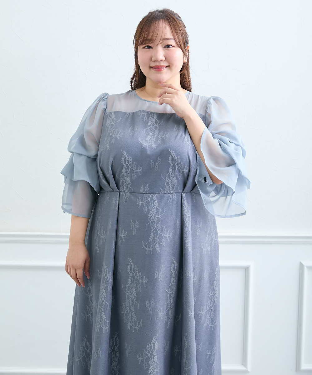 【結婚式・パーティードレス】デザインスリーブラメチュールワンピースドレス 大きいサイズ12