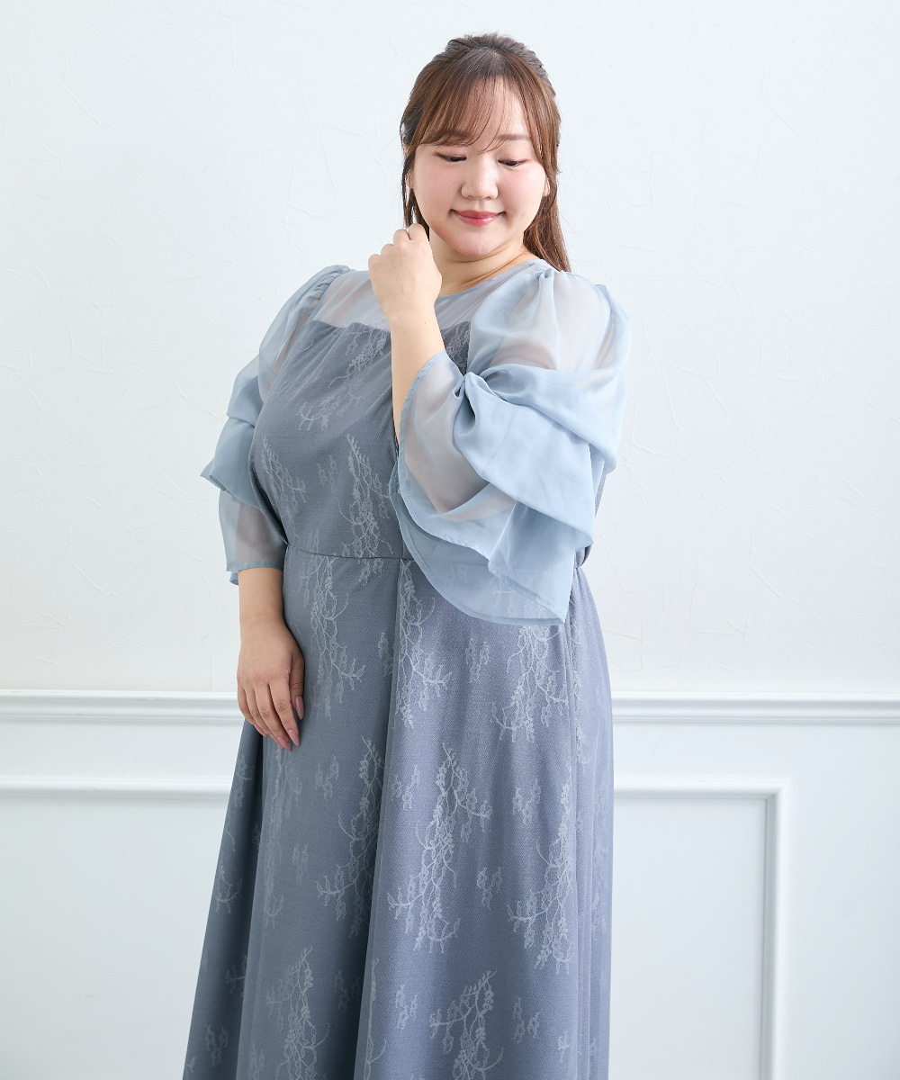 【結婚式・パーティードレス】デザインスリーブラメチュールワンピースドレス 大きいサイズ13
