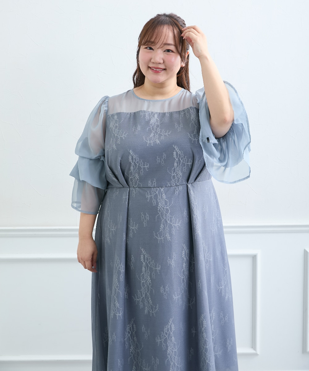 【結婚式・パーティードレス】デザインスリーブラメチュールワンピースドレス 大きいサイズ14
