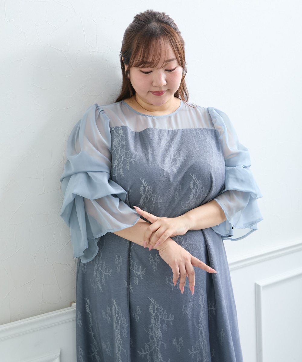 【結婚式・パーティードレス】デザインスリーブラメチュールワンピースドレス 大きいサイズ16