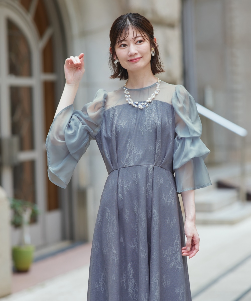 【結婚式・パーティードレス】デザインスリーブラメチュールワンピースドレス 大きいサイズ17
